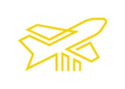 Logoelement Flugzeug, gelb auf transparenten Hintergrund.