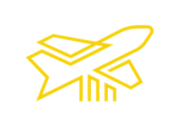 Logoelement Flugzeug, gelb auf transparenten Hintergrund.